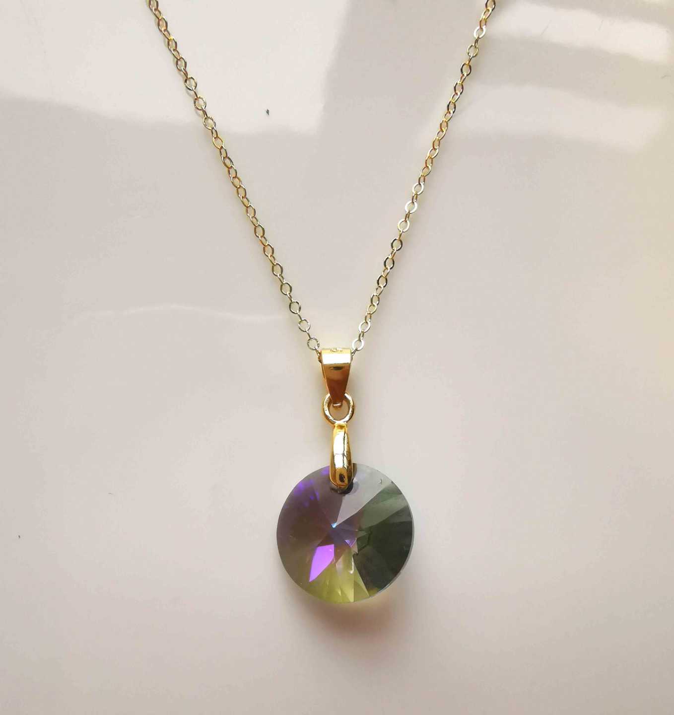 Collar Plata925 Bañado Oro 18k Cristal Redonda 12mm