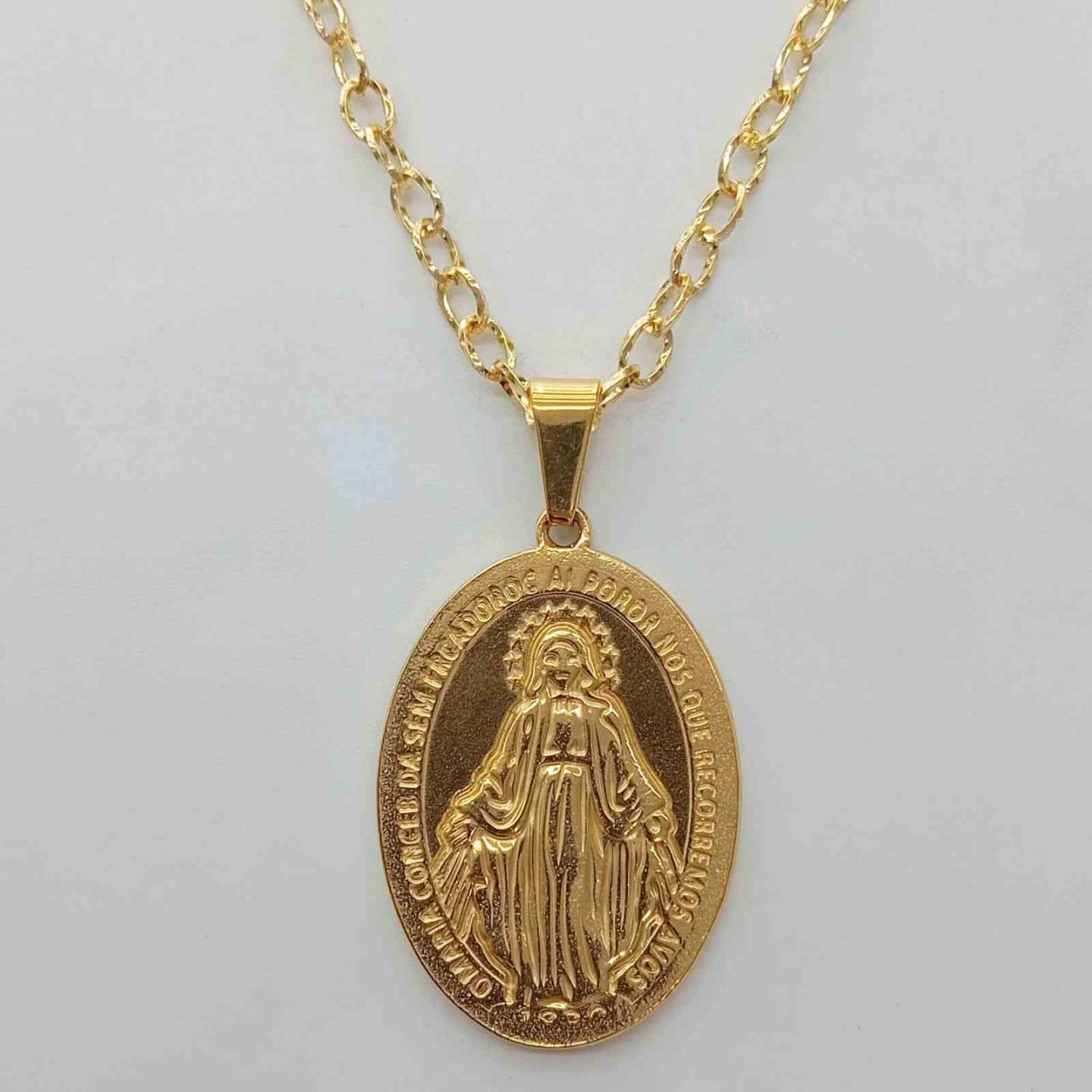 Collar Bañado en Oro Colgante Virgen Rallo 4.6x3cm Grande 70cm