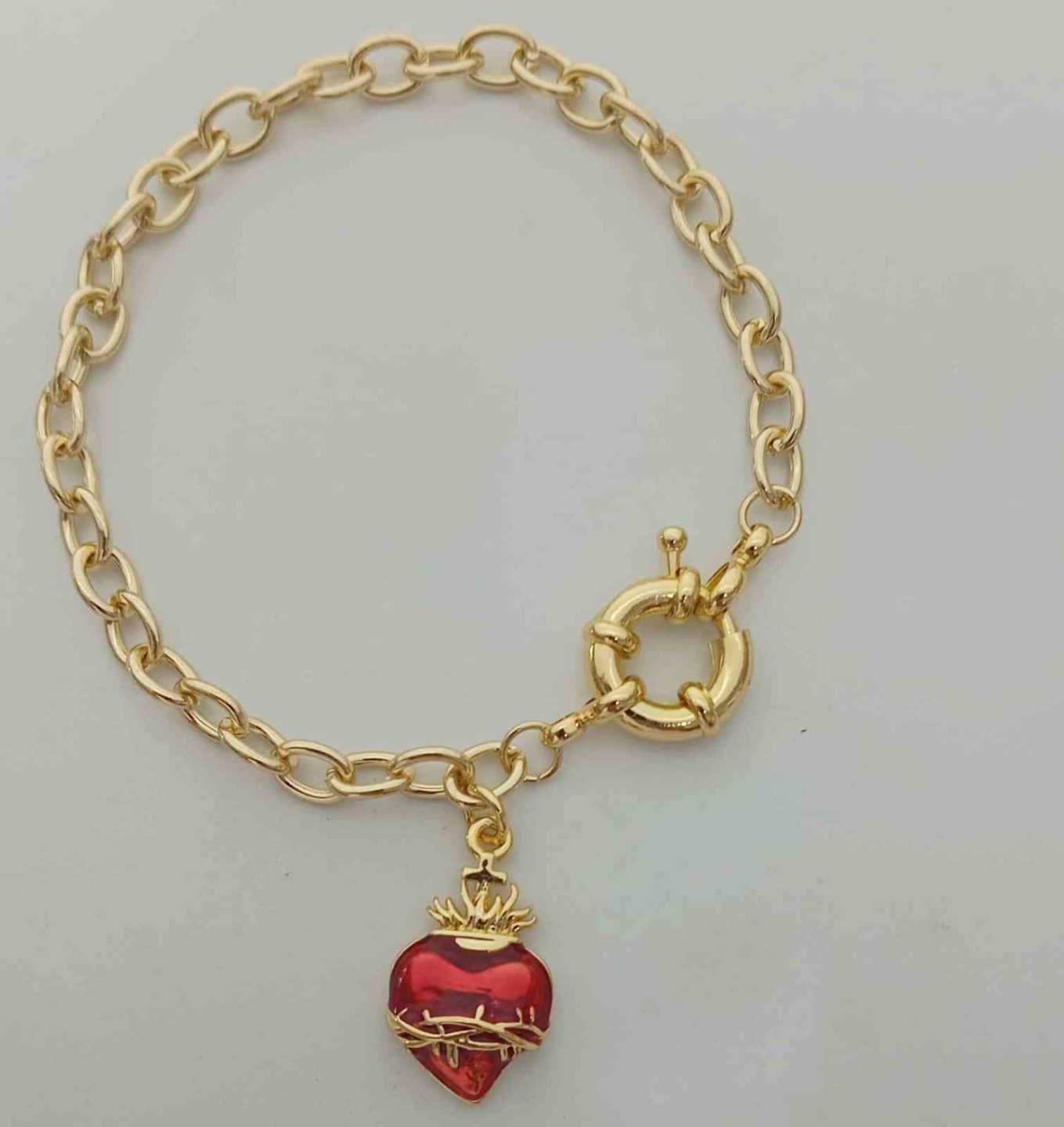 Pulsera Bañado Oro 18k Corazon Detende Rojo