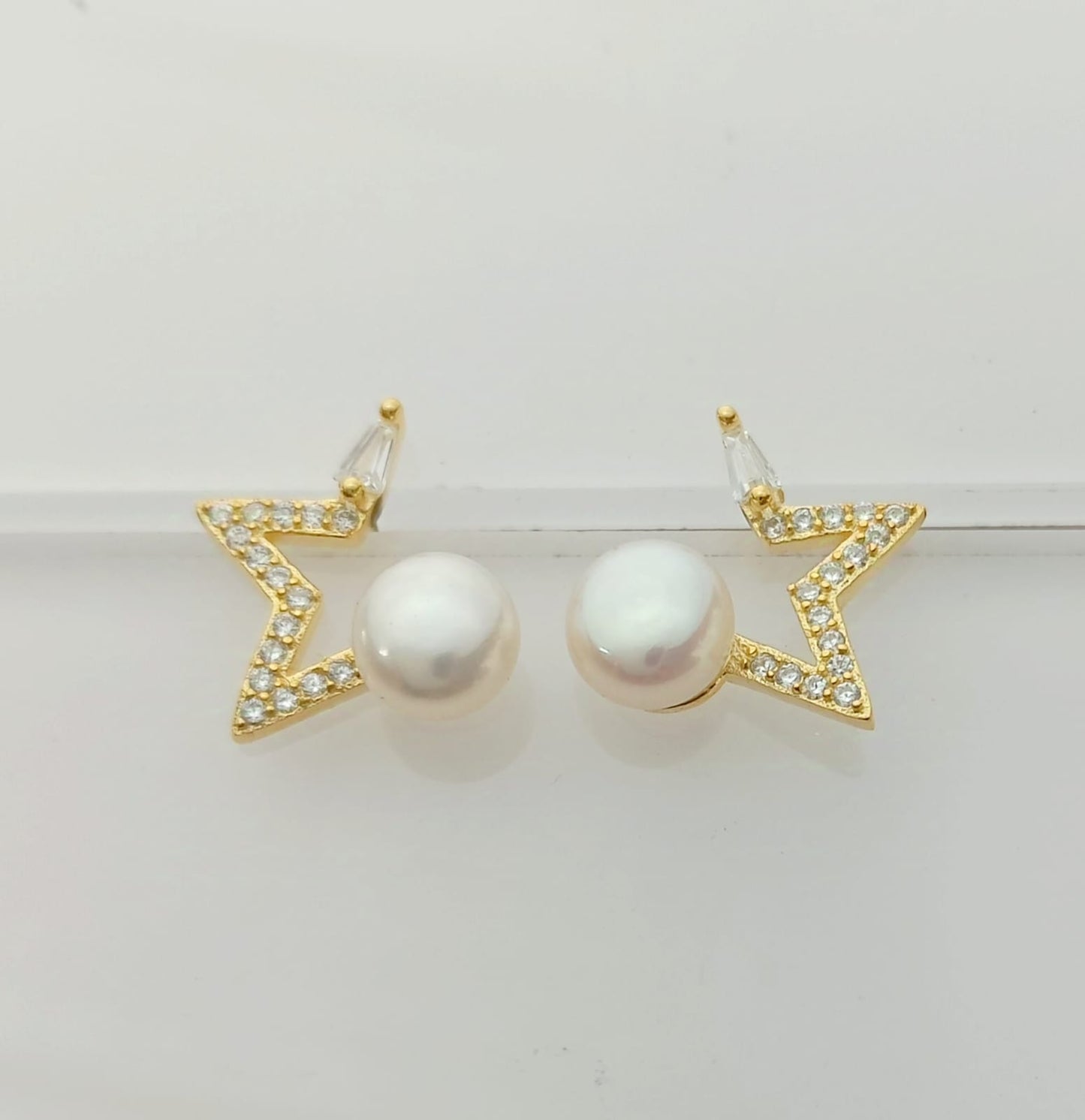 Aro Plata925 Bañado Oro 18k Estrella y Perla Rio