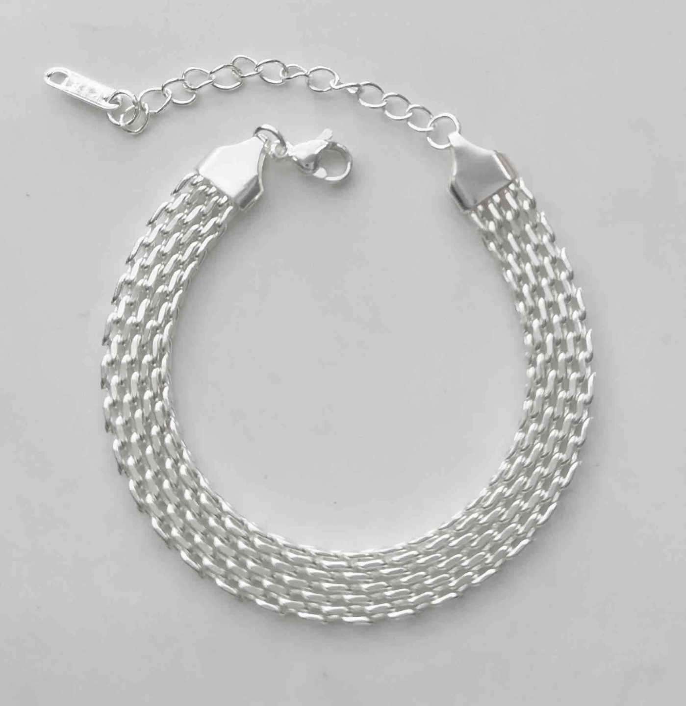 Pulsera Acero Inoxitable Bañado en Plata Mallas Ancho