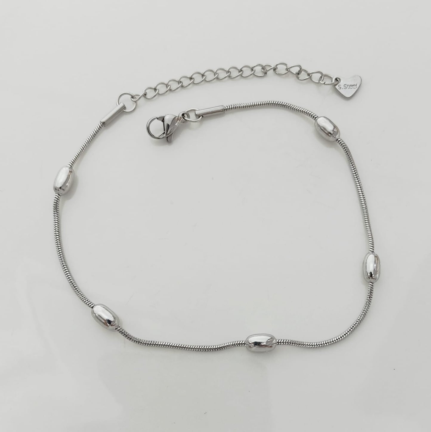 Tobillera Plateado 4 Pelotitas Ovalos