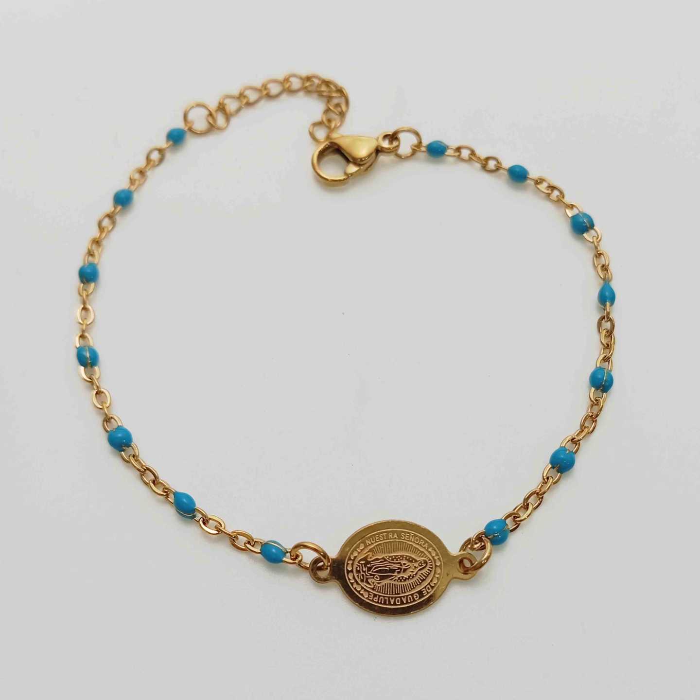 Pulsera Dorado Virgen Cuaralupe Cad. Plastica Colores