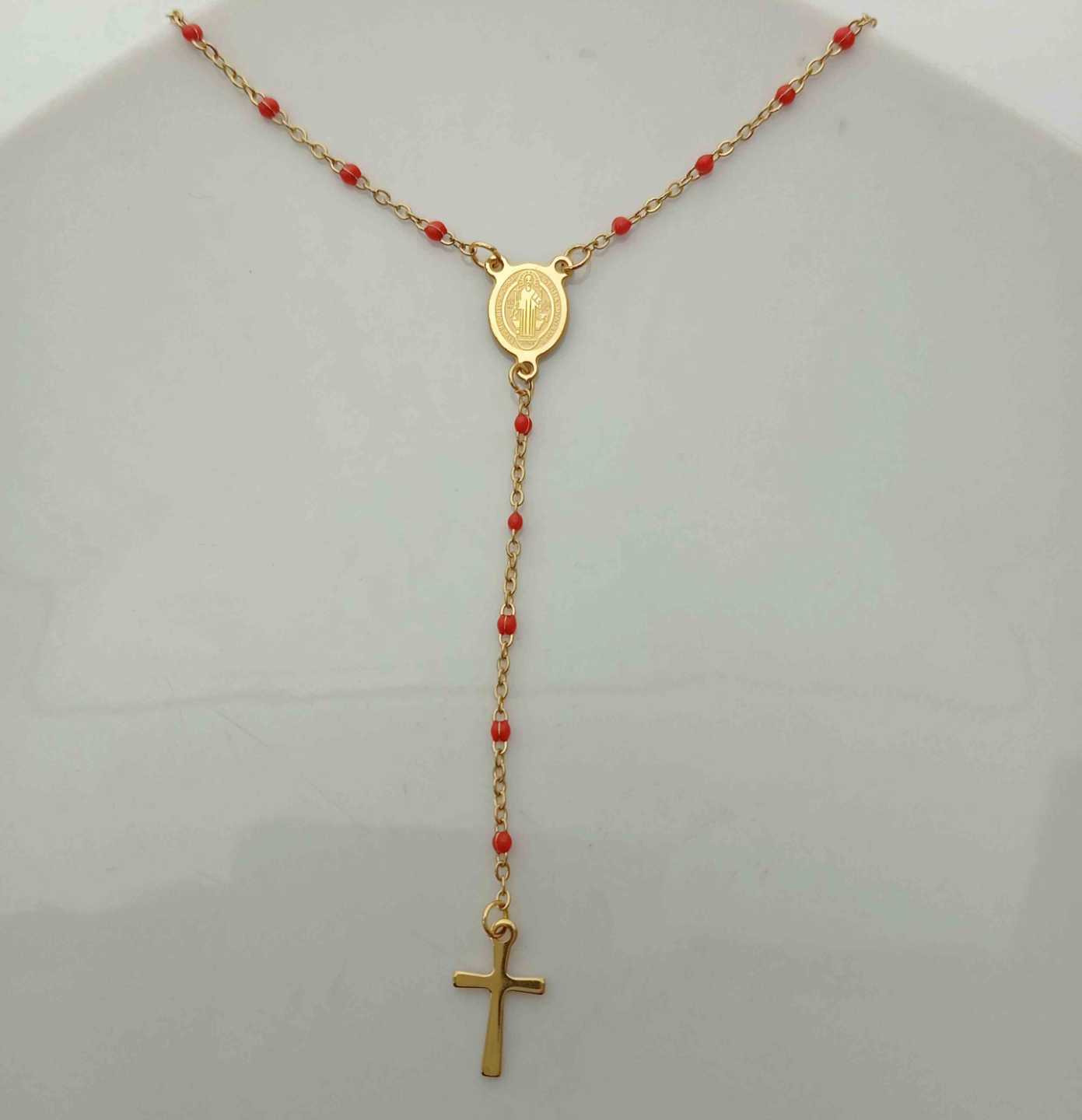 Collar Rosario Dorado Punto Rojo 3mm