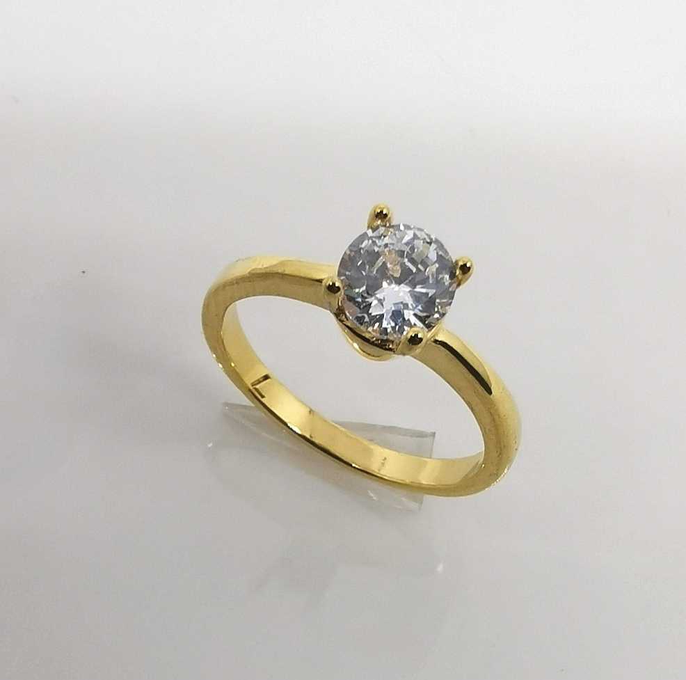 Anillo Acero inoxidable Dorado Solitario Circon Plano Chico