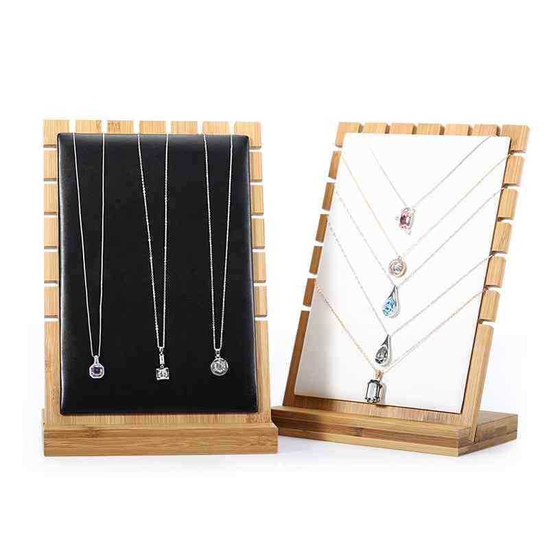 Exhibidor mostrario collar eco cuero madera vertical