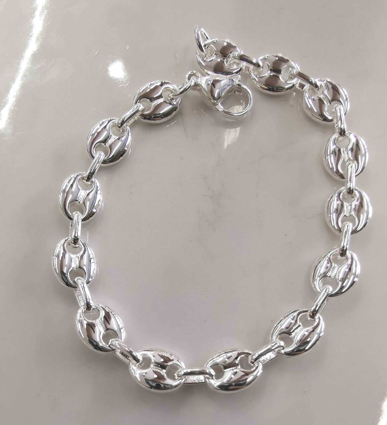 Pulsera Acero Inoxitable Bañado en Plata Cadena de Nariz de Cerdo