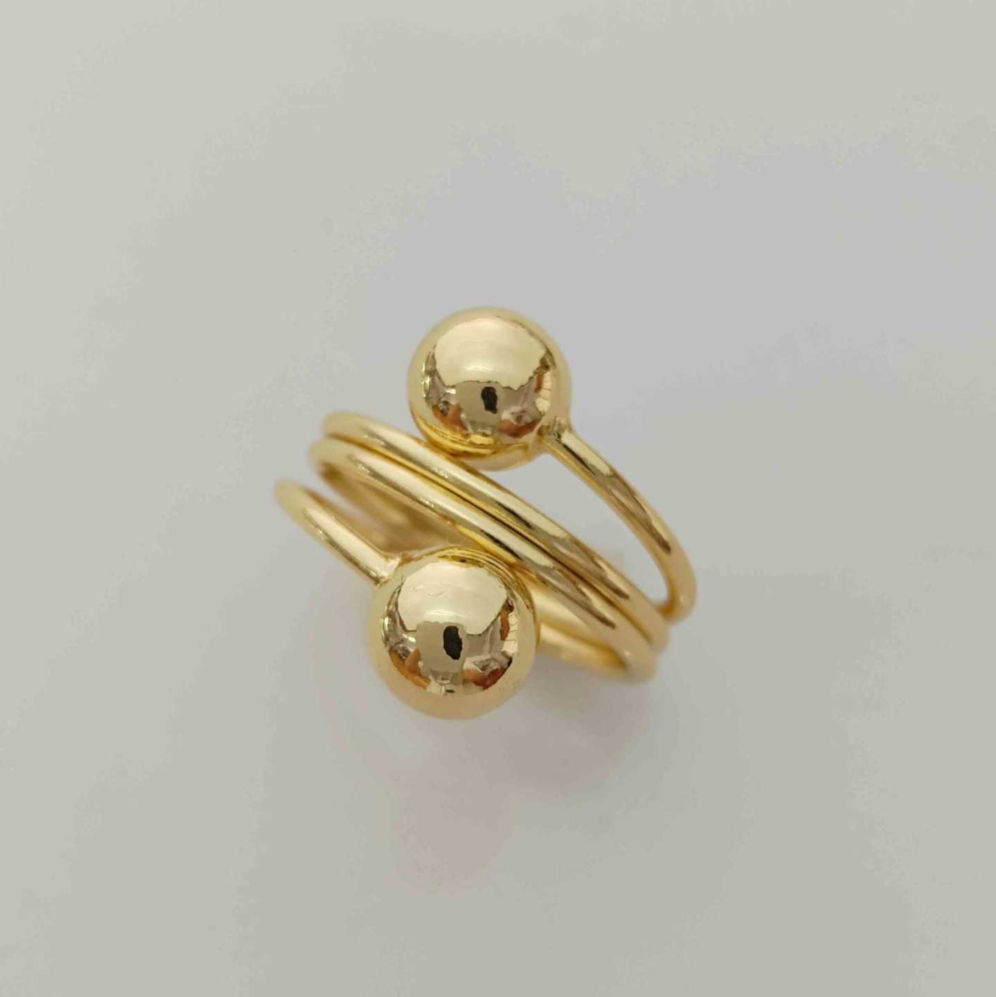 Anillo Bañado Oro 2 Pelotitas en Lineas Royo Ajustable