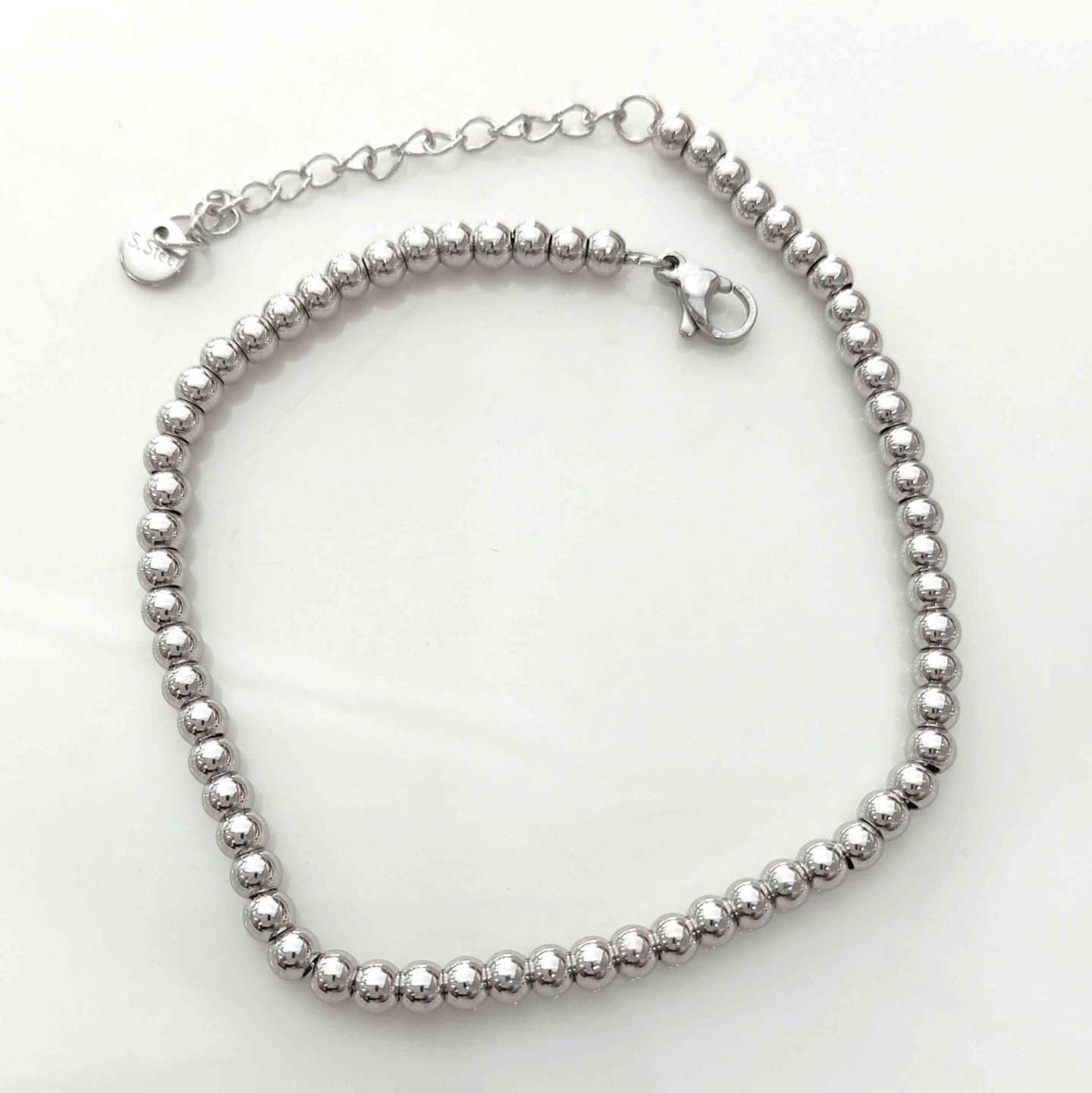 Tobillera Plateado Pelotita 4mm