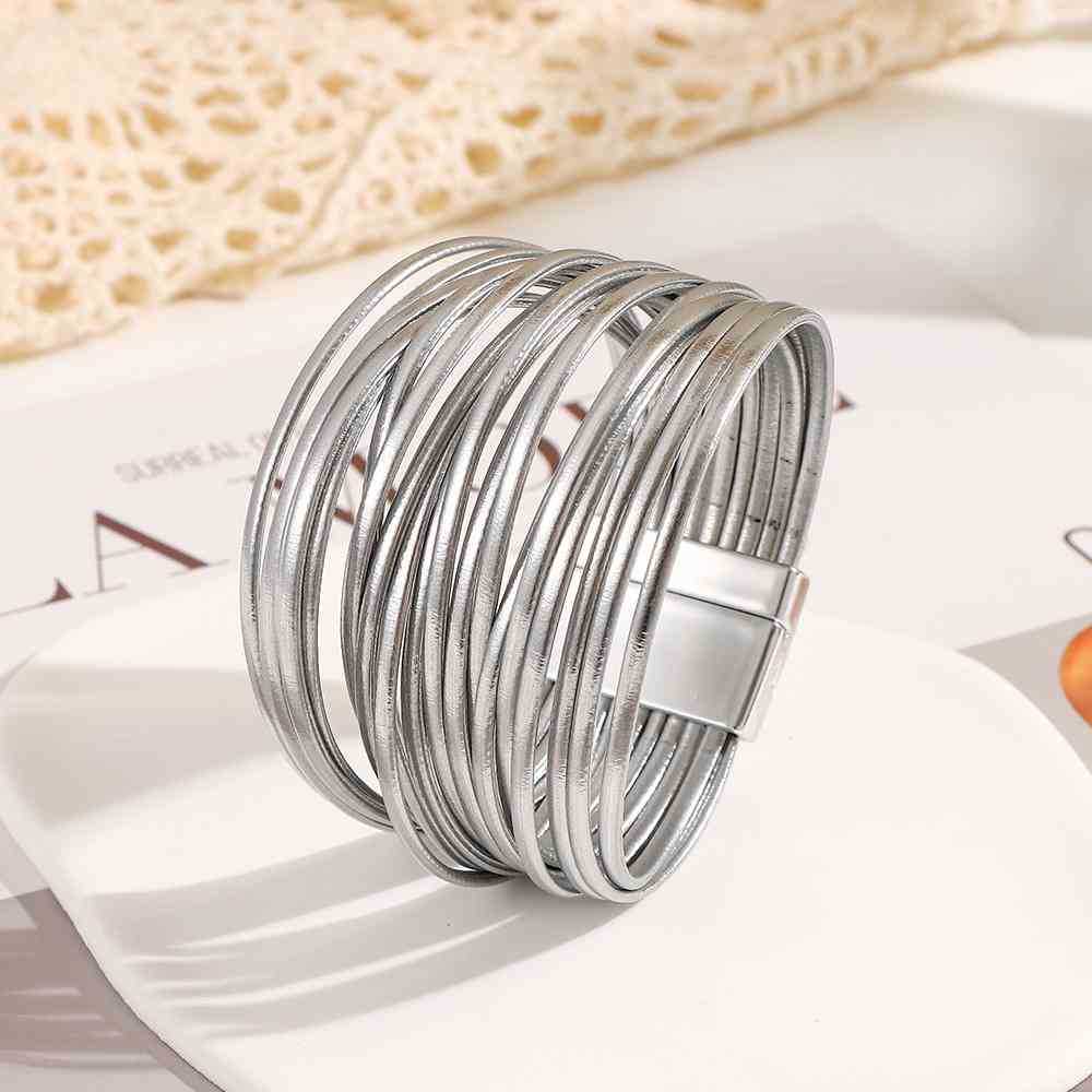 Pulsera Dorado Y Plateado Alto Lineas