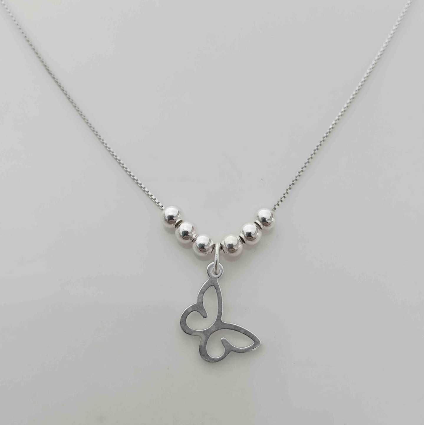 Collar Plata925 Pelotitas y Mariposa Ajustable