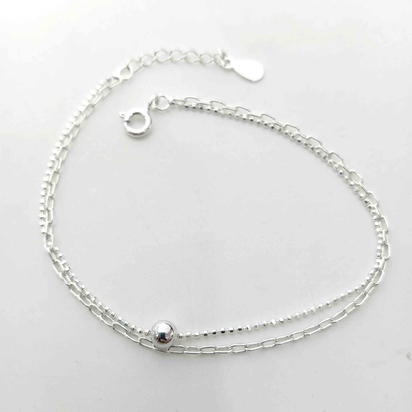 Pulsera Plata925 Doble Cadena 1 Pelotita