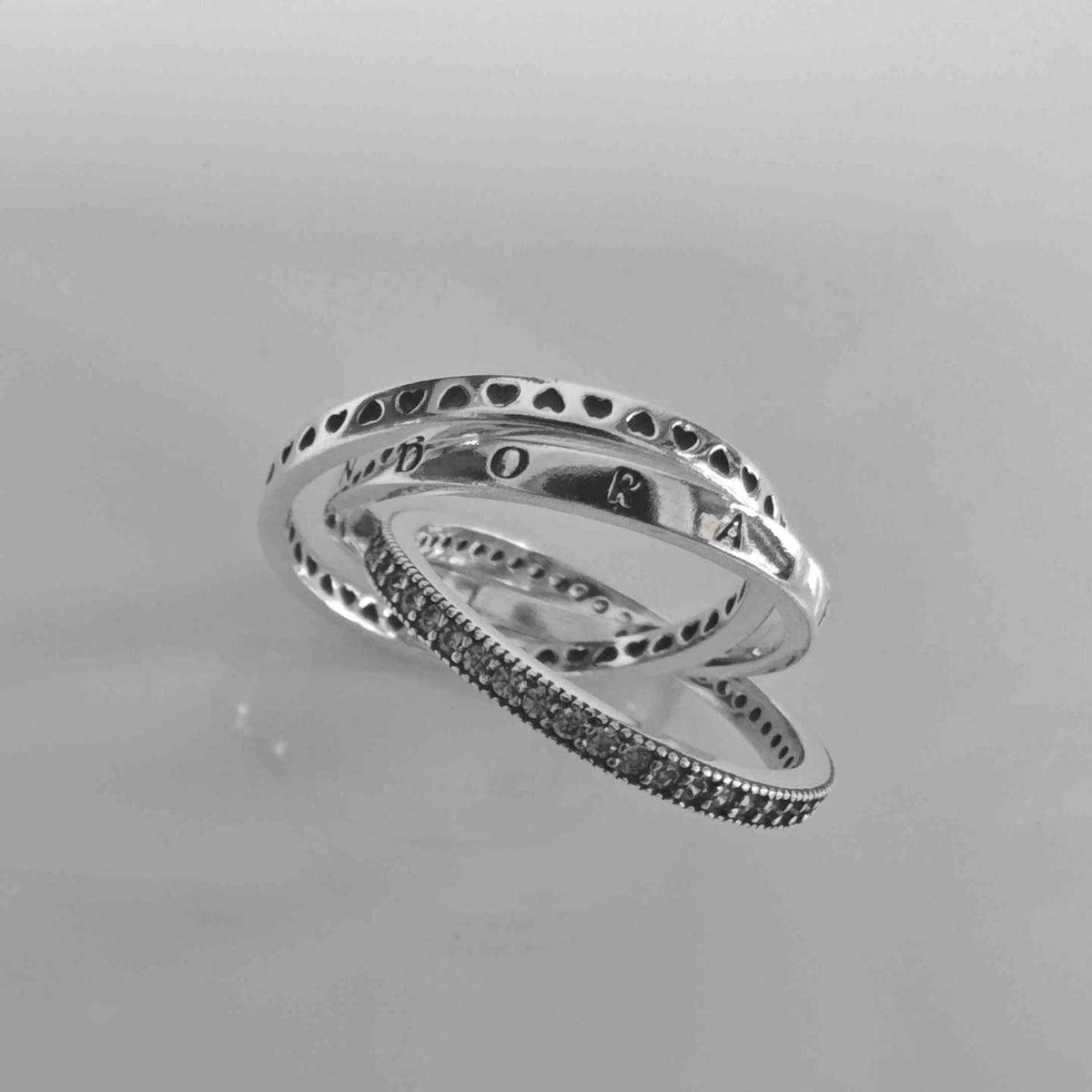 Anillo Triple Banda Plata 925 Pavé Total + Corazón Calado + Banda Grabada Unido Diseño Único
