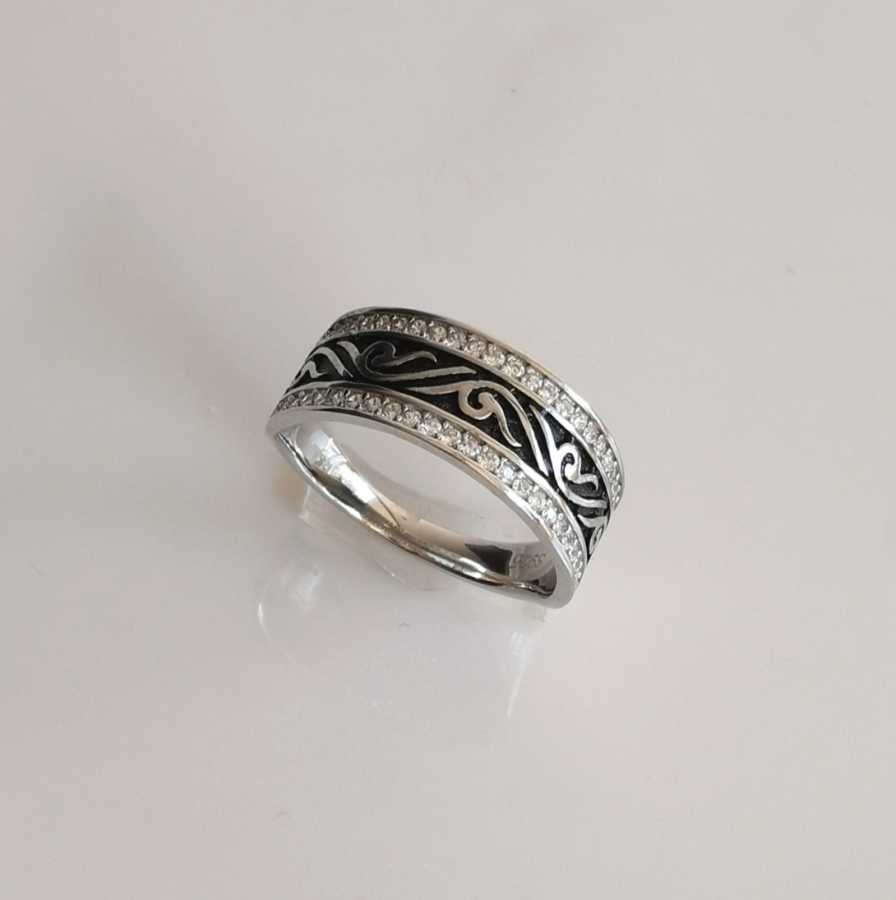 Anillo Plata925 Patron de Onda Entro 2 Linea Circones