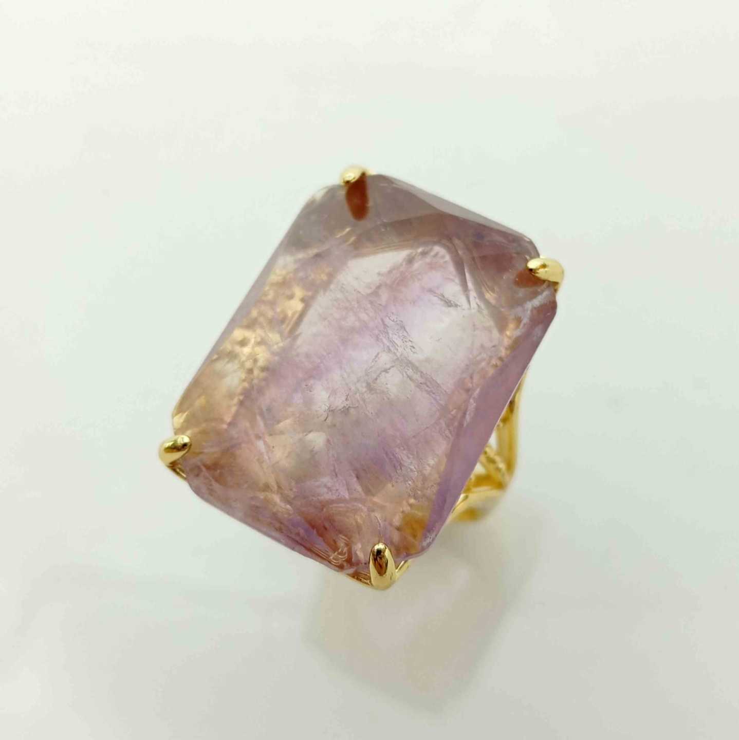 Anillo Bañado en Oro Piedra Rectanculo Colores