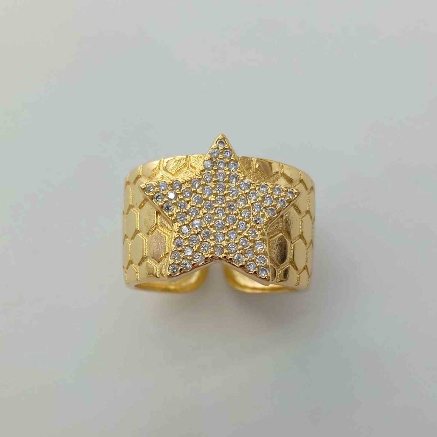Anillo Bañado Oro Estrella Circones Sobre Ancho