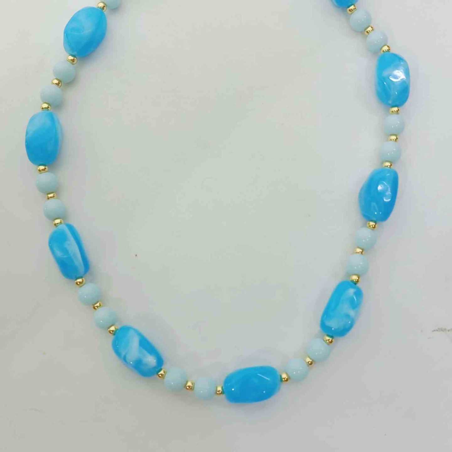 Collar Bañado en Oro 18k Piezas Acrílicas Grandes Turquesa y Menta Boho 45+5cm
