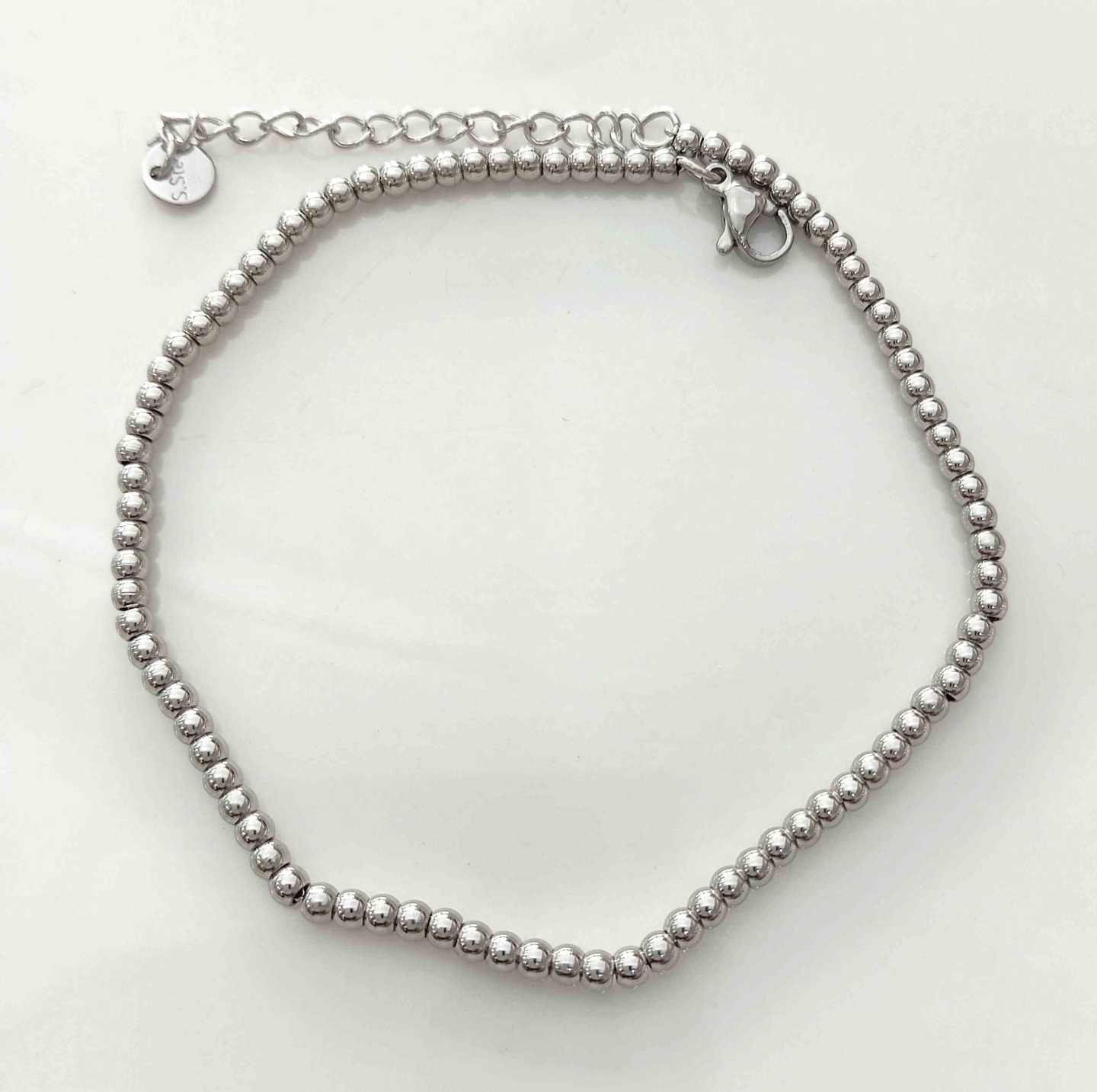 Tobillera Plateado Pelotita 3mm