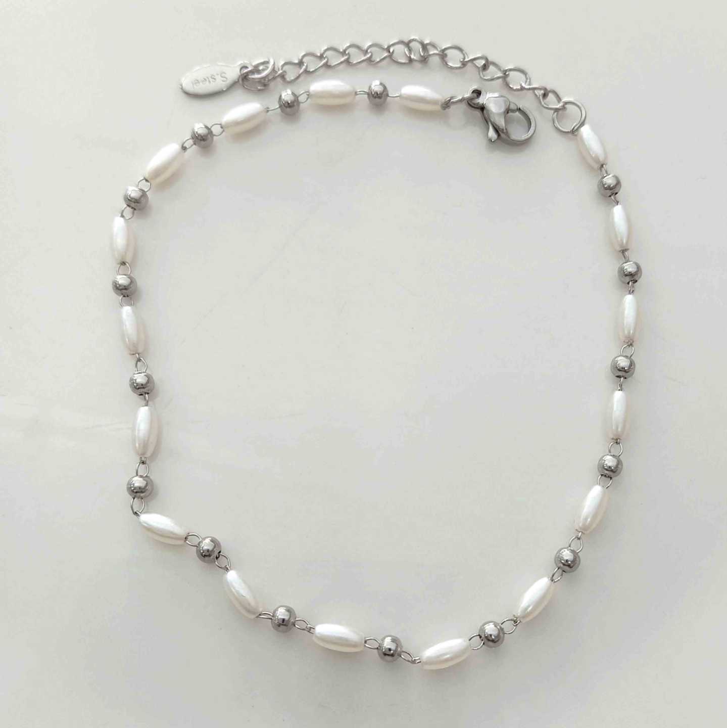 Tobillera Platada Perla Ovalo
