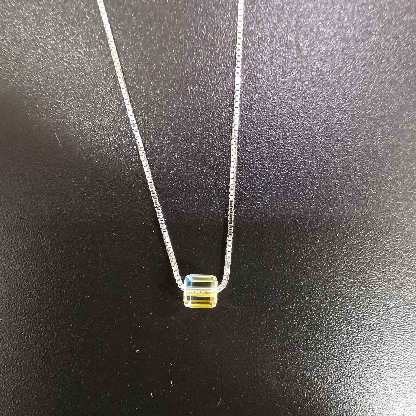 Collar Plata925 Cubo Cristal Mini 45cm Ajustable