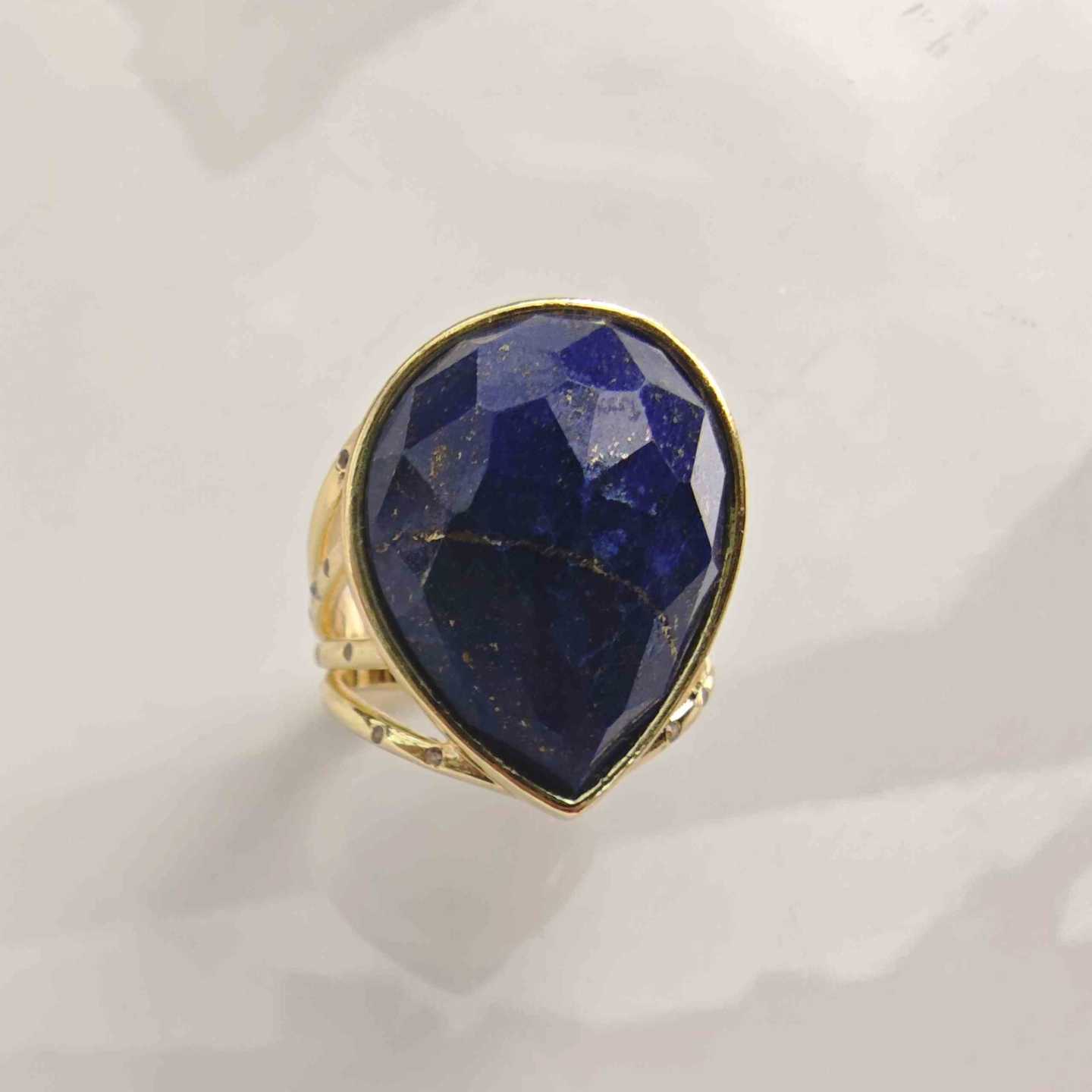Anillo Bañado Oro Gota Piedras Lapislazuli Ajustable