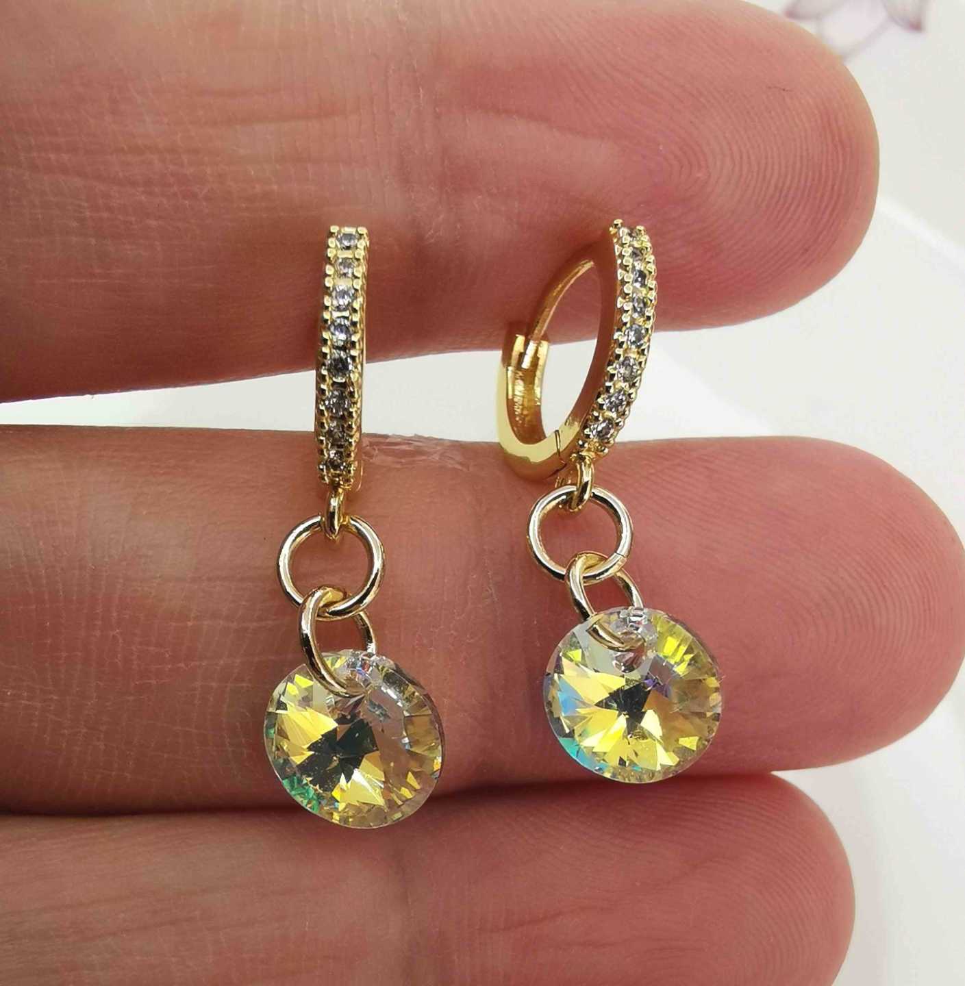 Aro Bañado en Oro y Bañado en Plata Argolla Circones 10mm Colgante Cristal Redondo