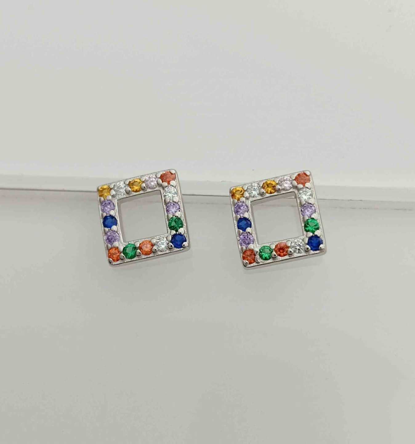 Aro Plata925 Cuadrada Hueco Circones Colores