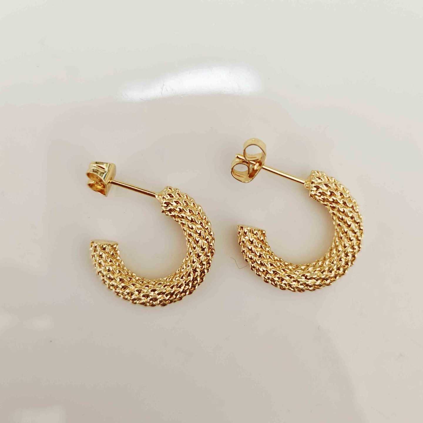 Aro Media Argolla Bañada en Oro 18k Textura Malla Trenzada 20mm