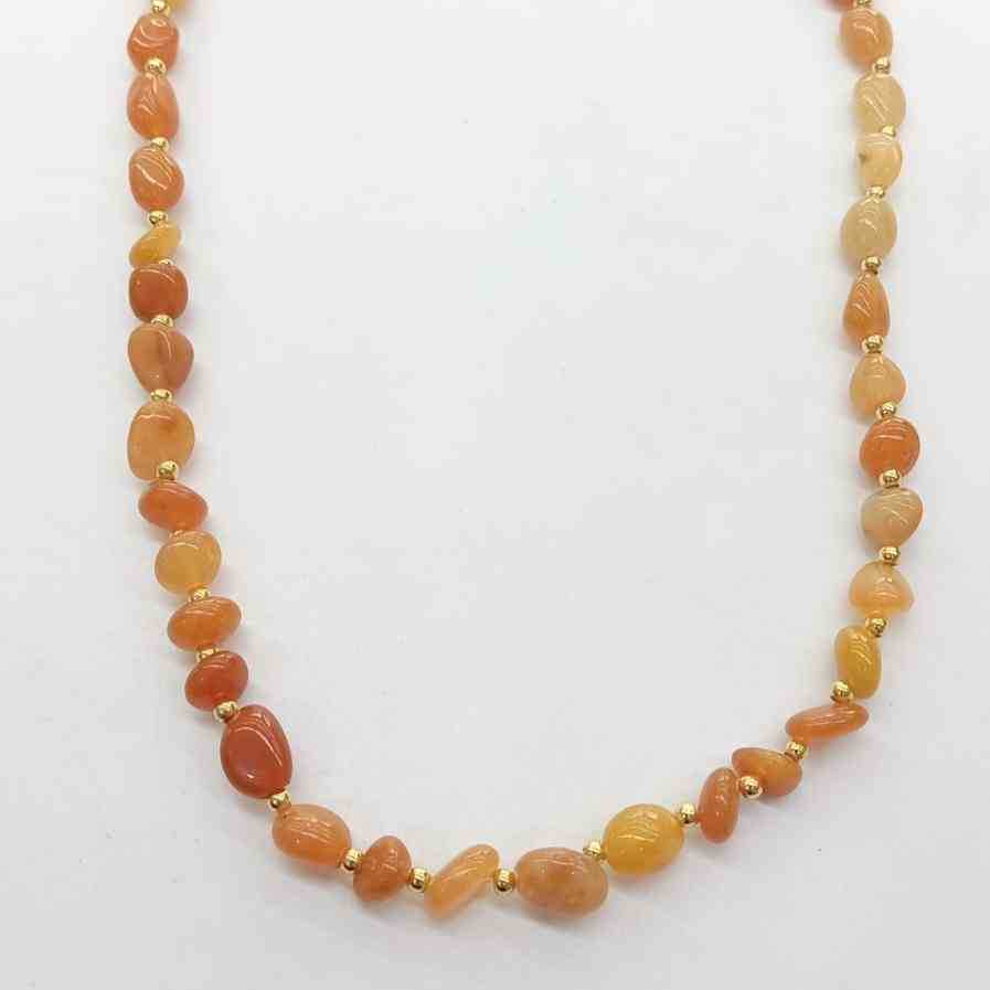 Collar Corto Bañado en Oro 18k Ágata Cornalina Natural Barroca Naranja