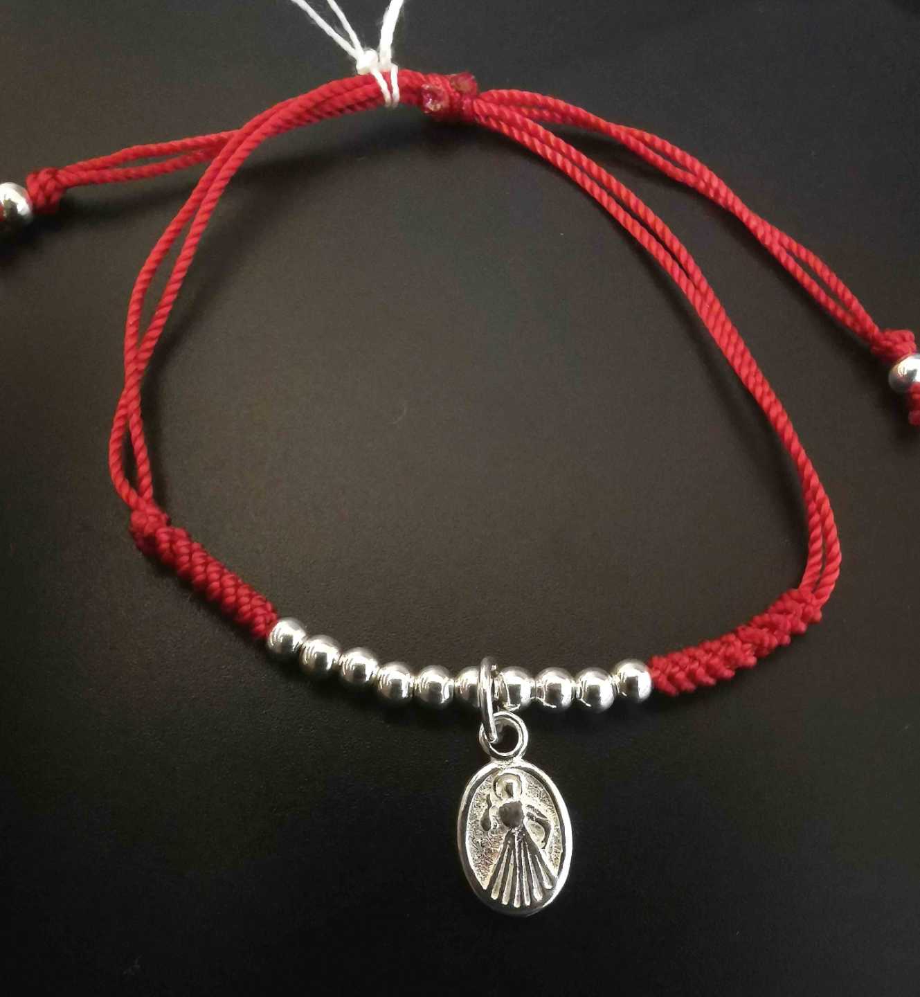 Pulsera Plata925 Hilo Rojo Pelotita Colg. Virgen Rayo