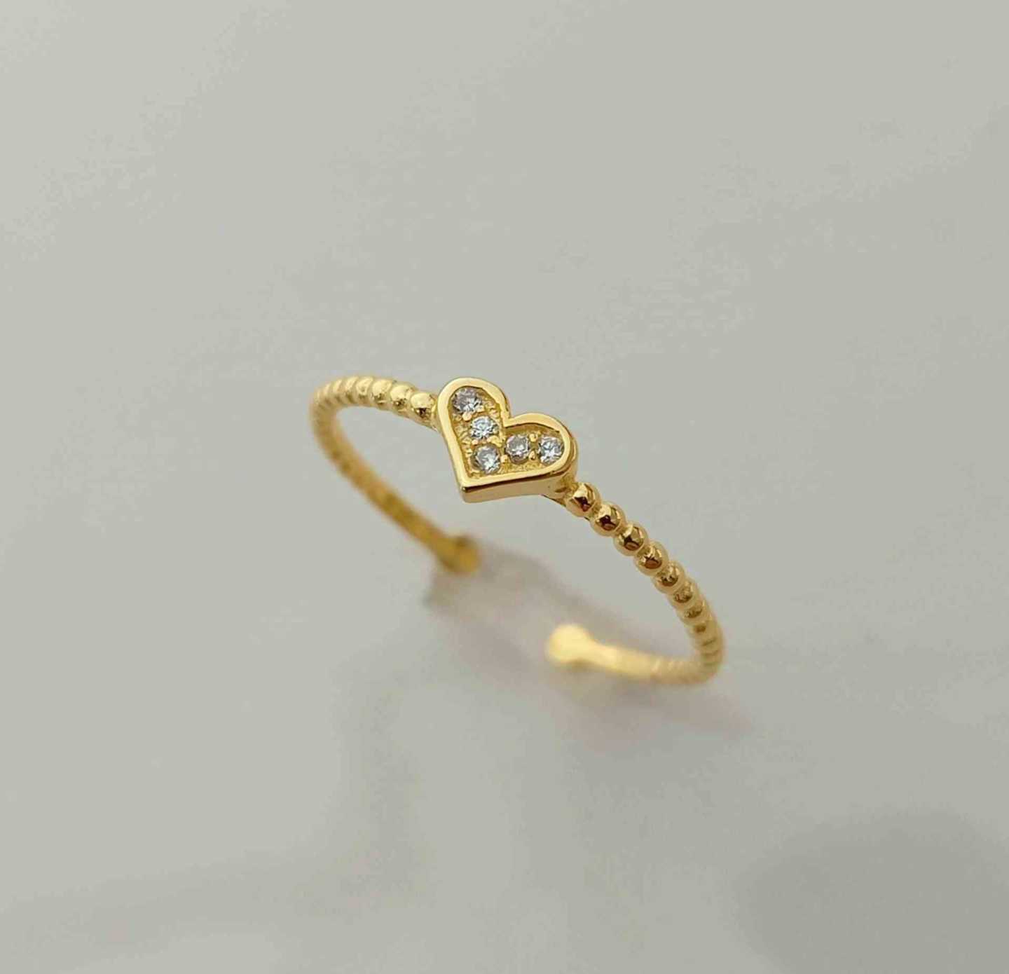Anillo Plata Bañado Oro Corazon Circones Ajustable