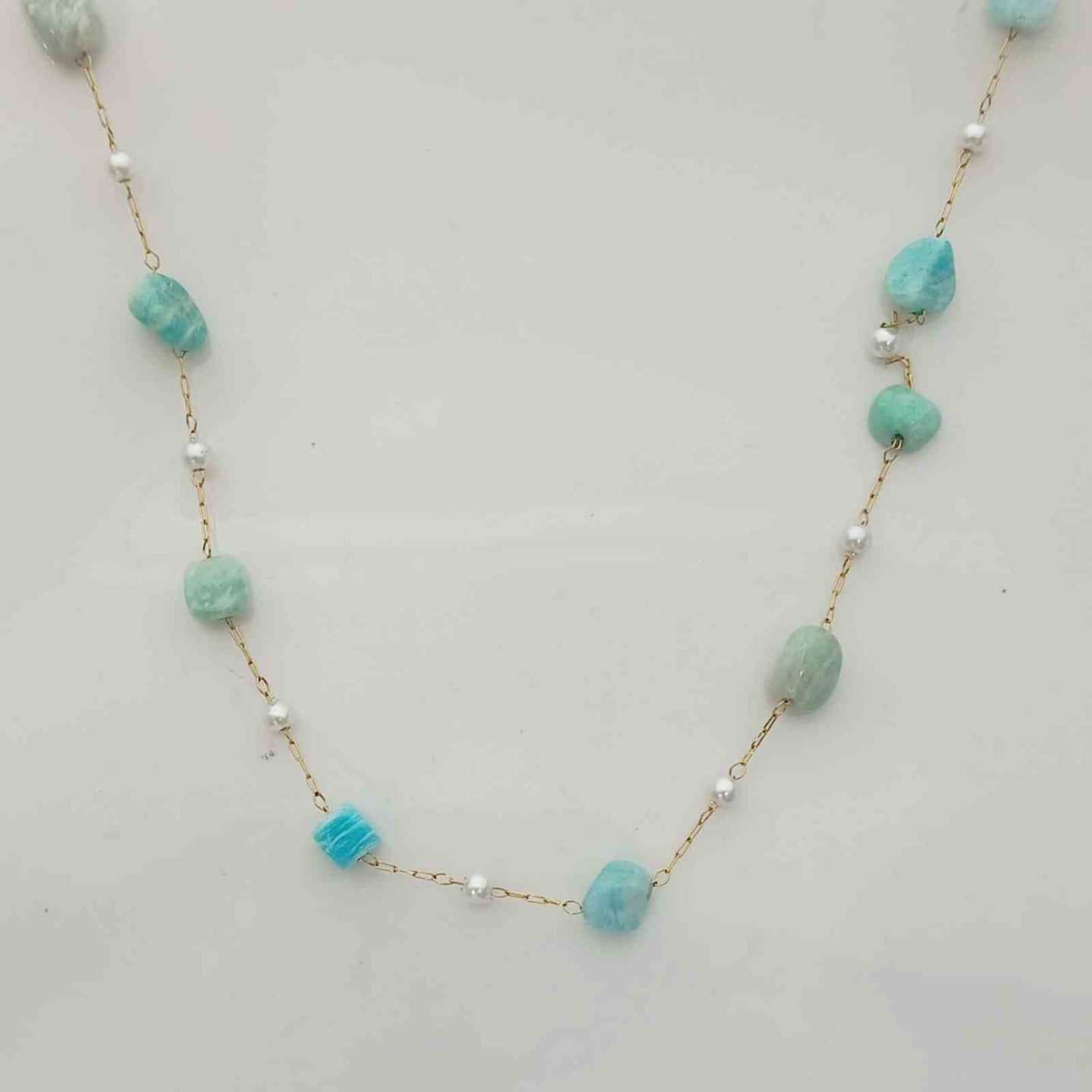 Collar de Acero Dorado Piedras Cuarzo 45+5cm