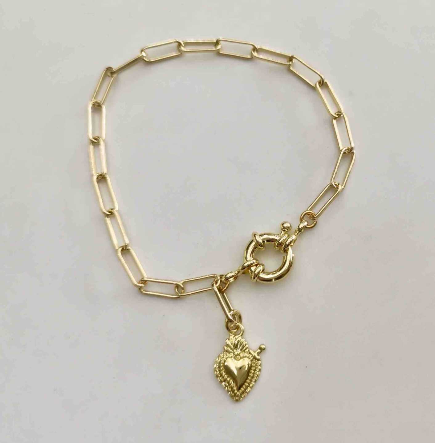 Pulsera Bañado Oro 18K Colgante Corazon Detende