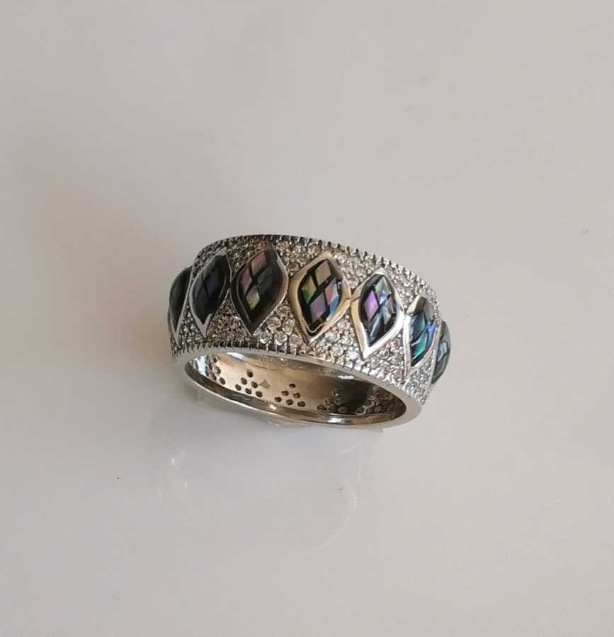 Anillo Plata925 Concha de Abulón Rombo Circones
