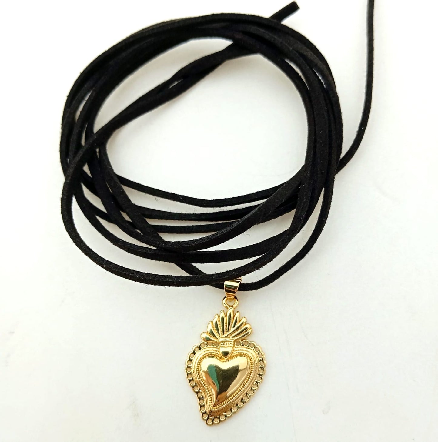 Choker Gamuza Colgante Dijes añado Oro 18K