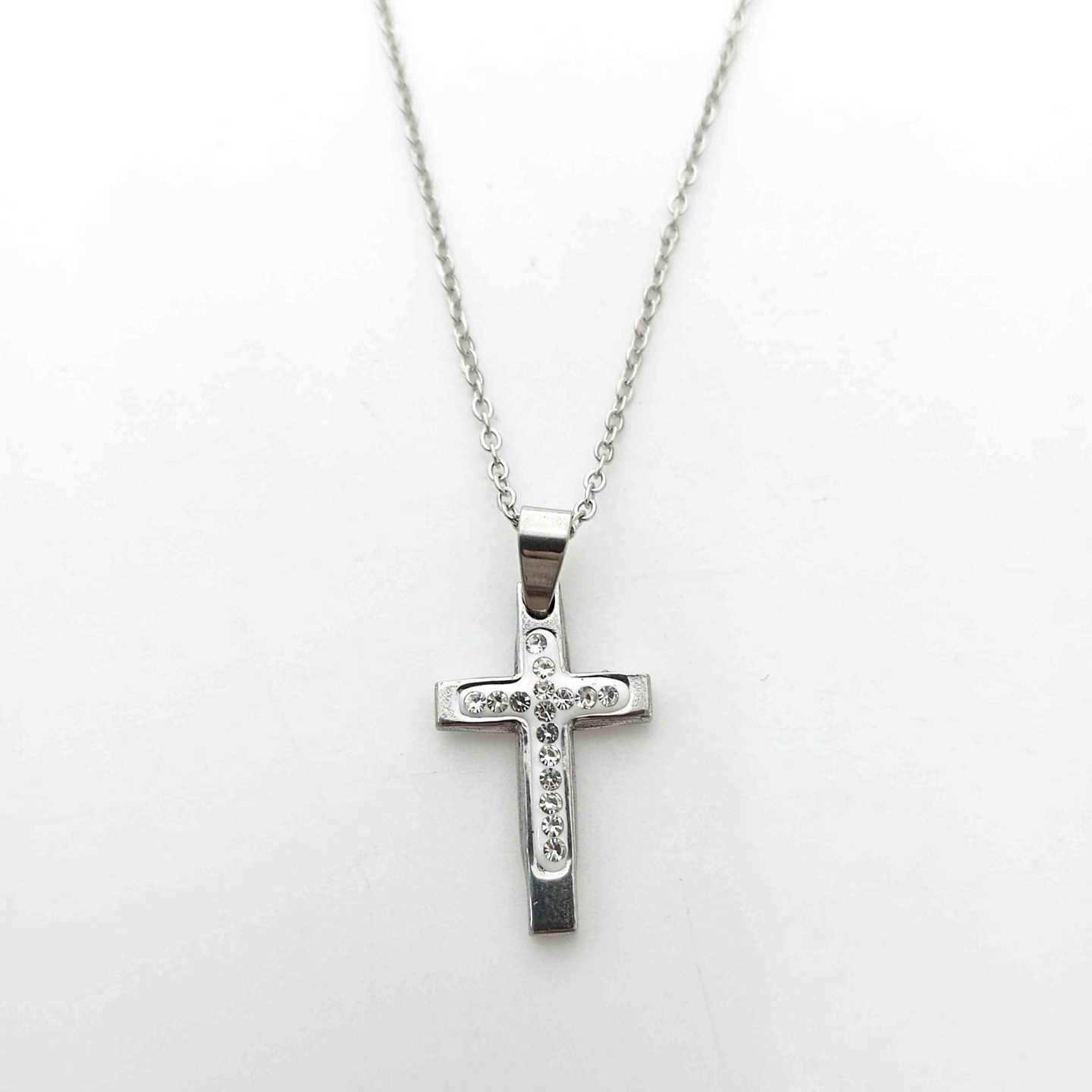 Collar Plateado Cruz Circones 26x13mm