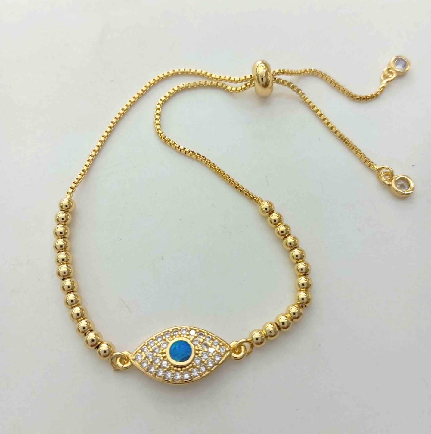 Pulsera Bañado Oro Pelotita Ajustable Ojo Turco
