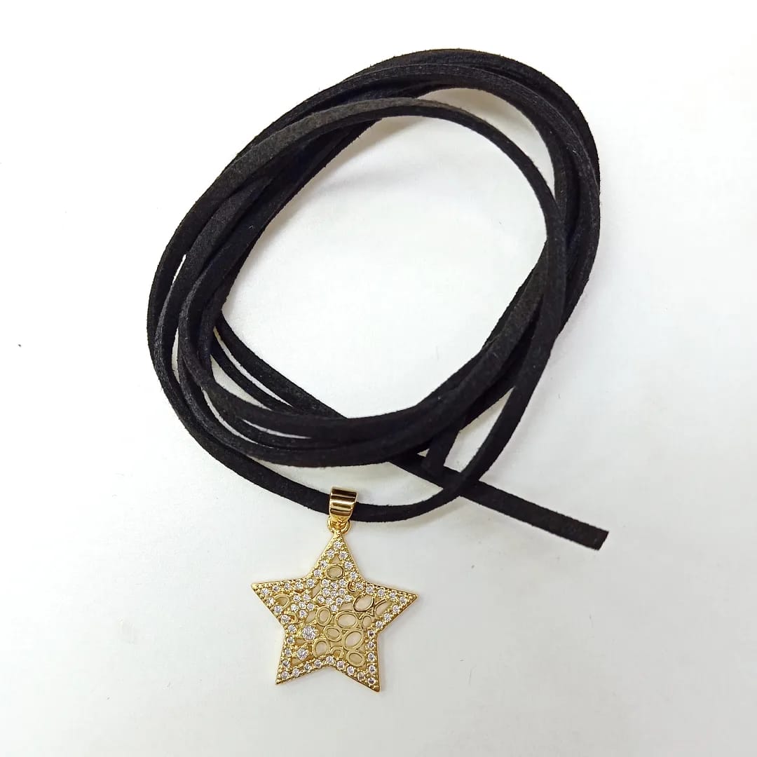Choker Gamuza Colgante Dijes añado Oro 18K