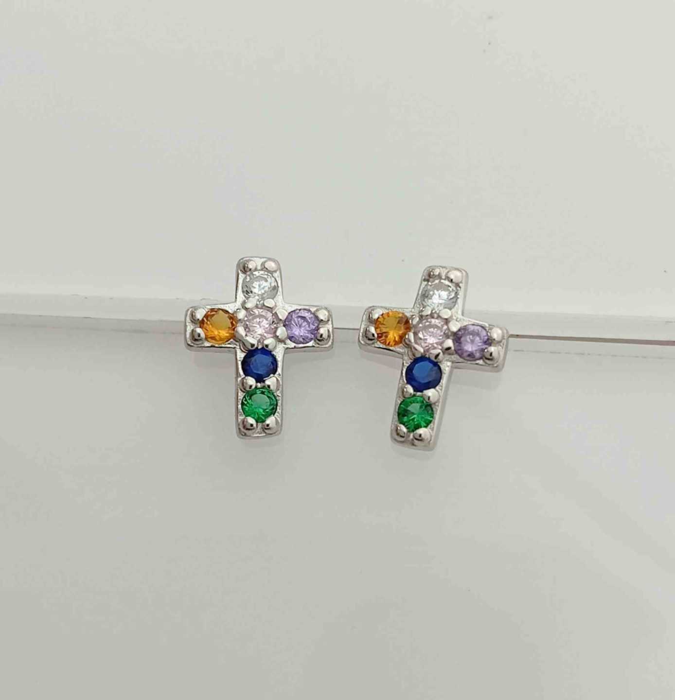Aro Plata Cruz Circones Colores
