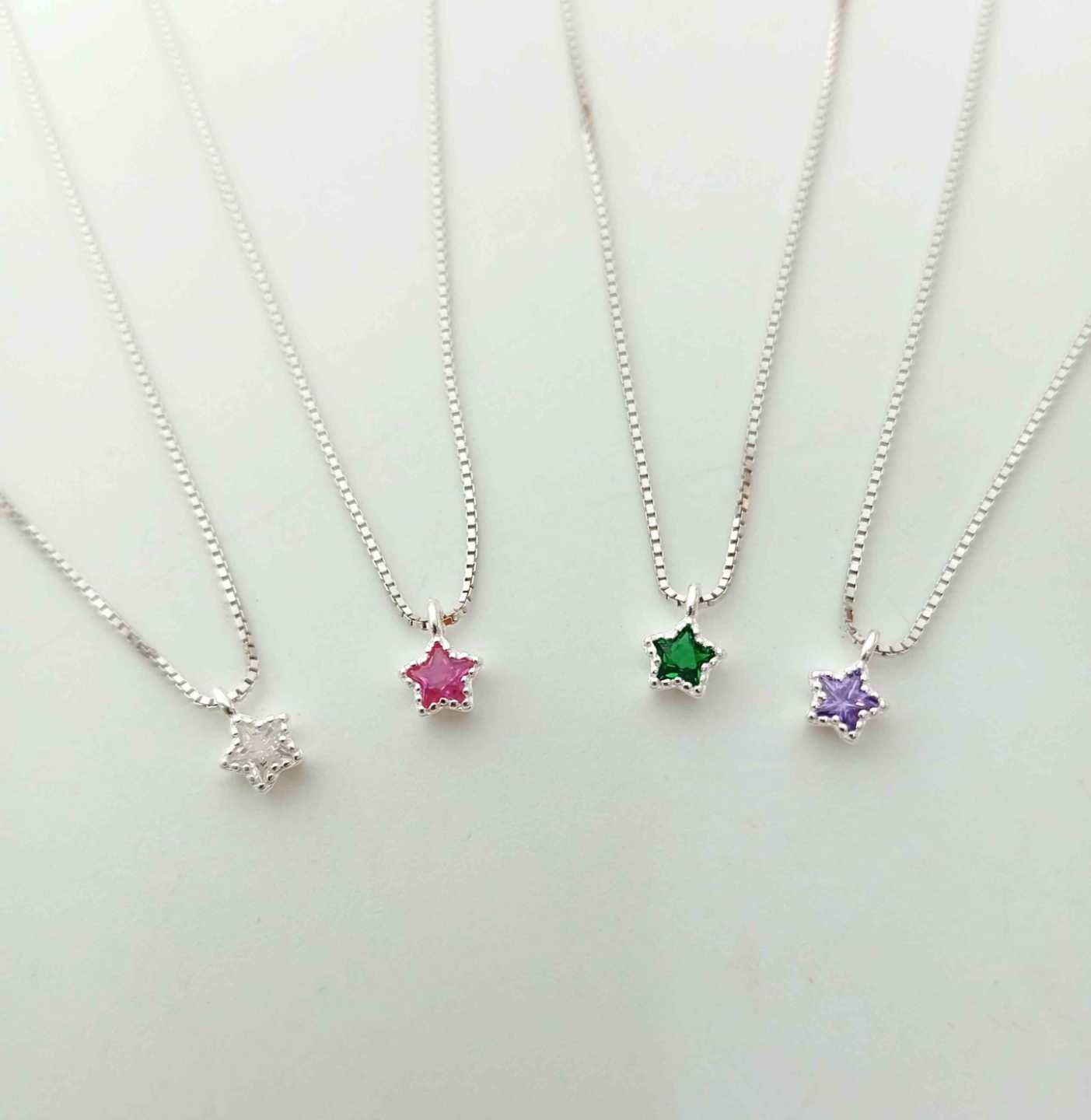 Collar Plata925 Estrella Mini Circon Colores