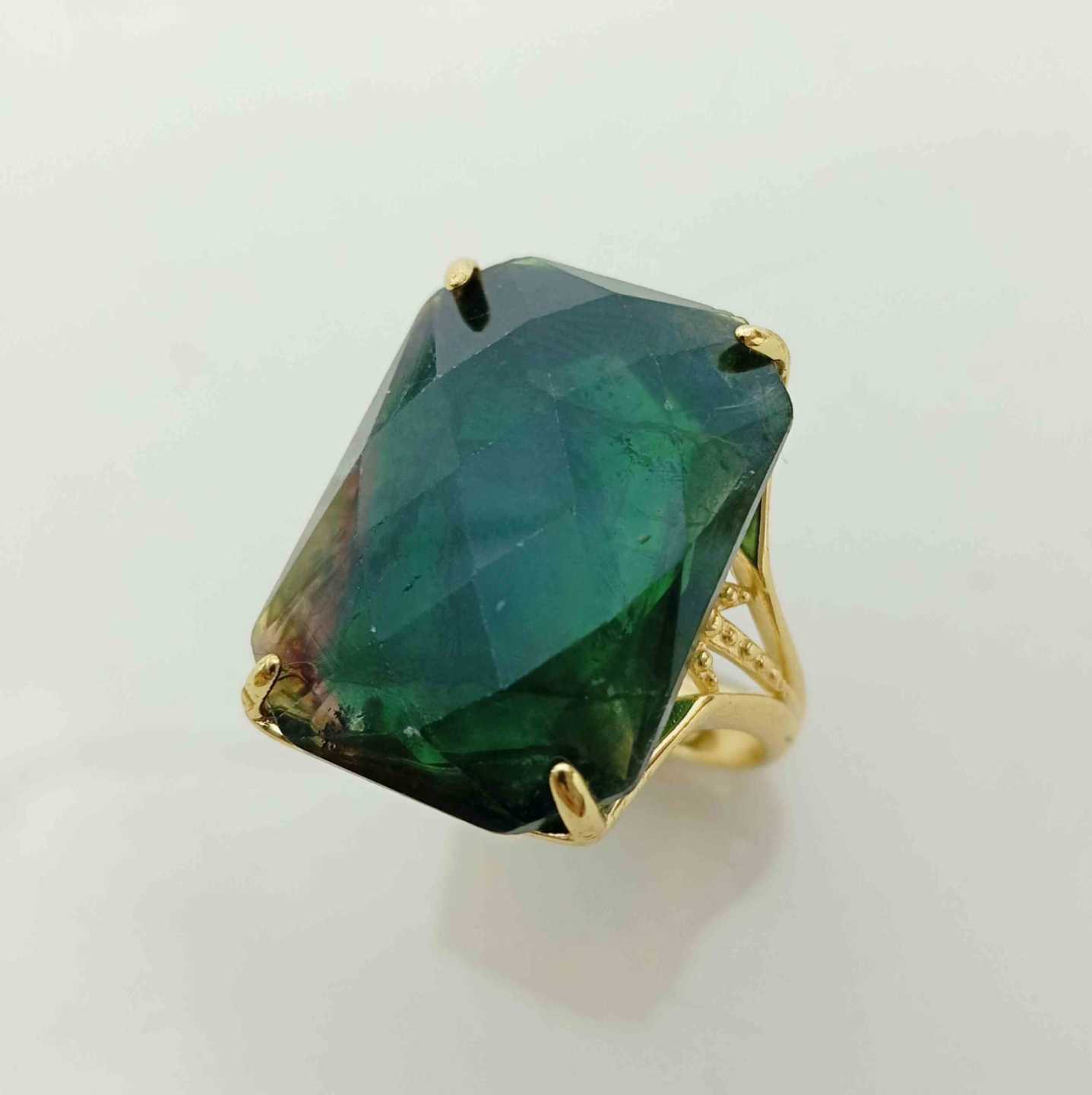 Anillo Bañado en Oro Piedra Rectanculo Colores