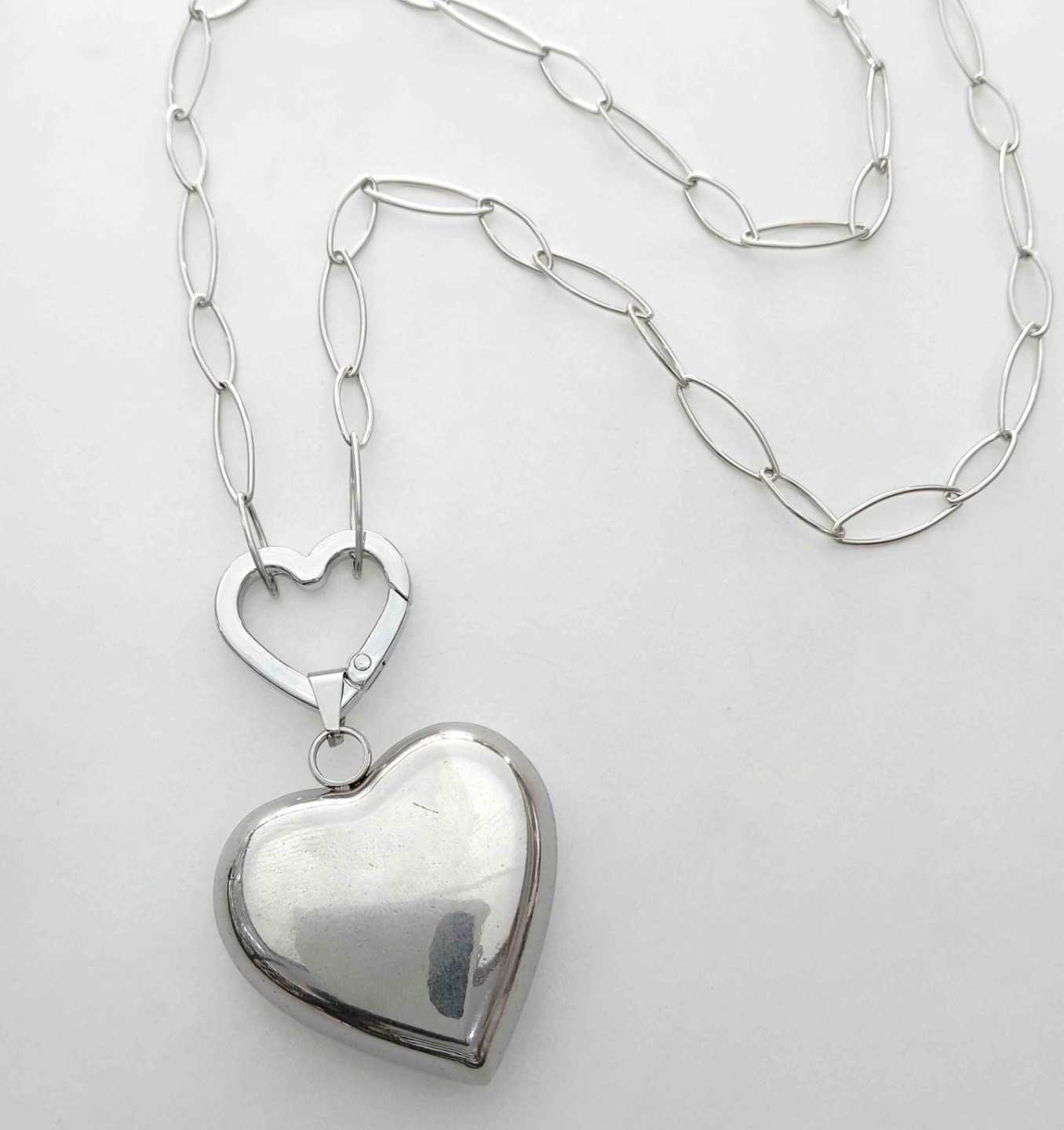 Collar Plateado Bloche Corazon Colgante Corazon Grande 60cm