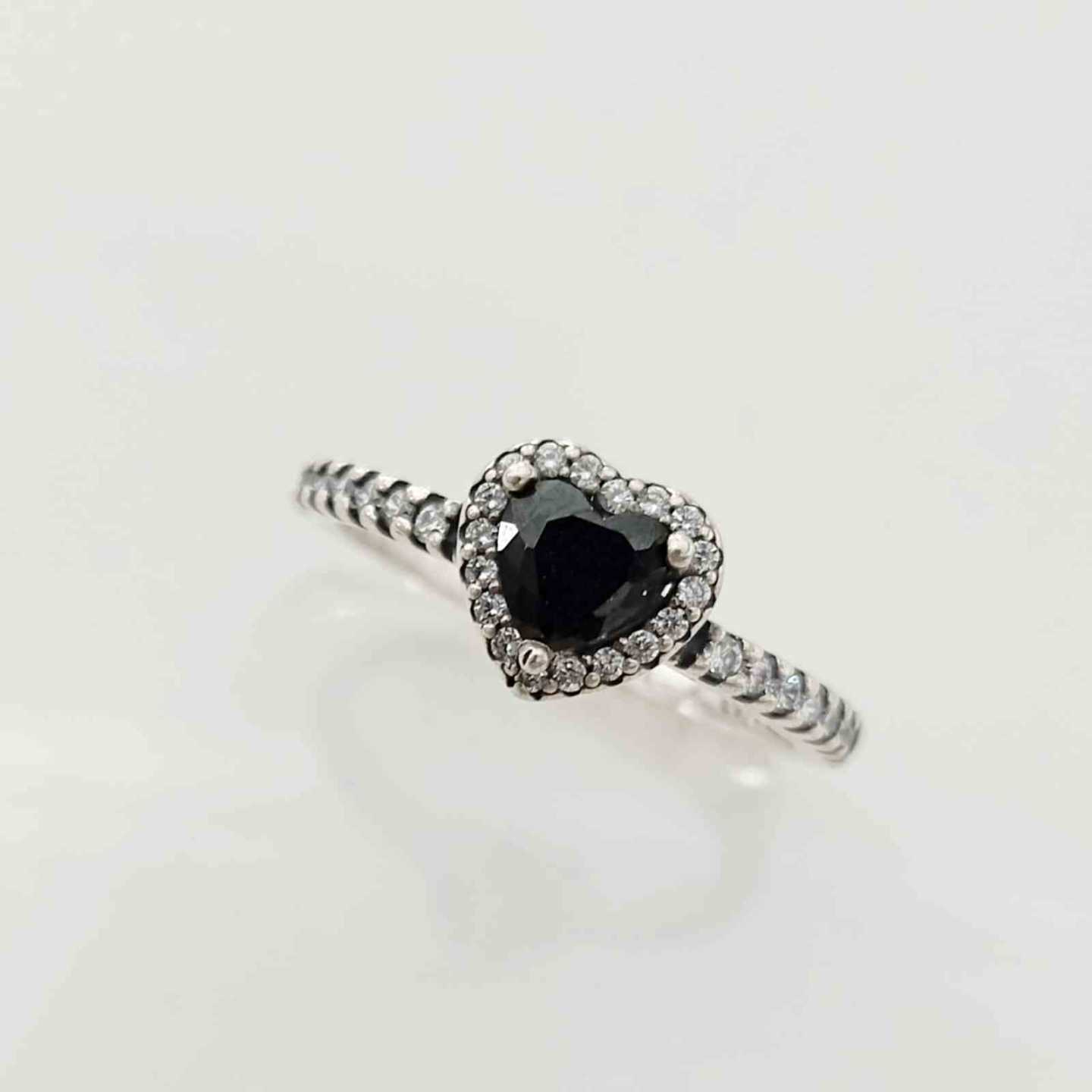 Anillo Plata925 Corazon y Contorno Circones Negro