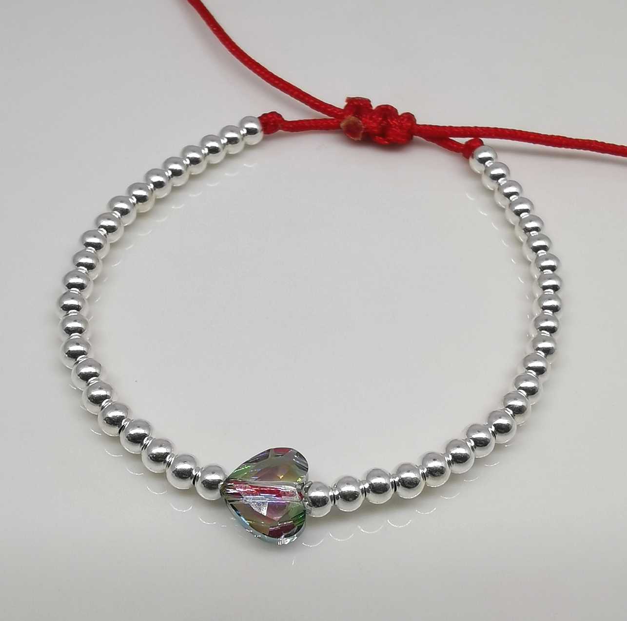 Pulsera Plata Hilo Rojo Pelotita Cristal Sultito