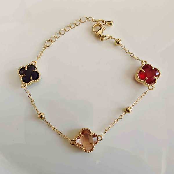 Pulsera Bañado en Oro 18k Trebol Colores