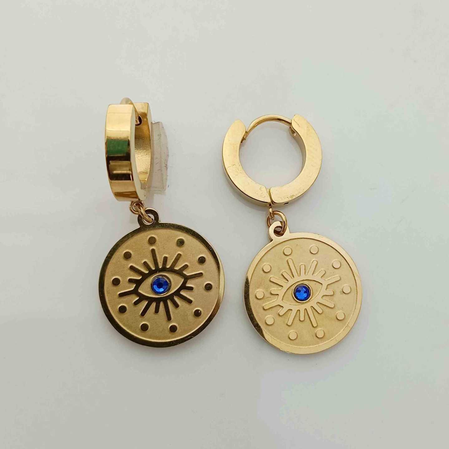 Aro Dorado Argolla Colgante Ojo Turco Azul