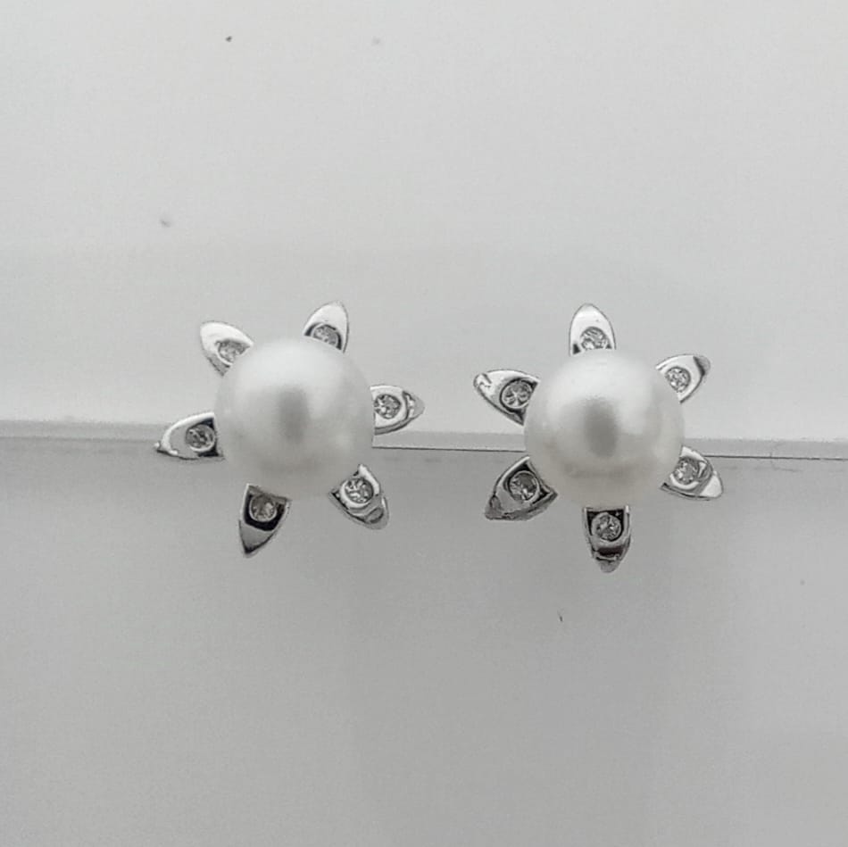 Aro Plata Perla Rio Sobre Flor Circones