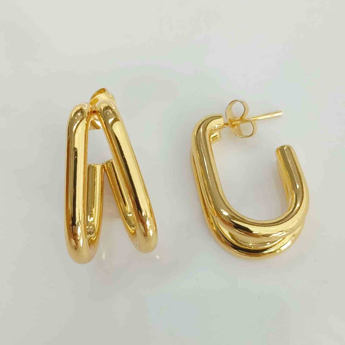 Aro de Acero Dorado Argolla 2 Lineas 24mm