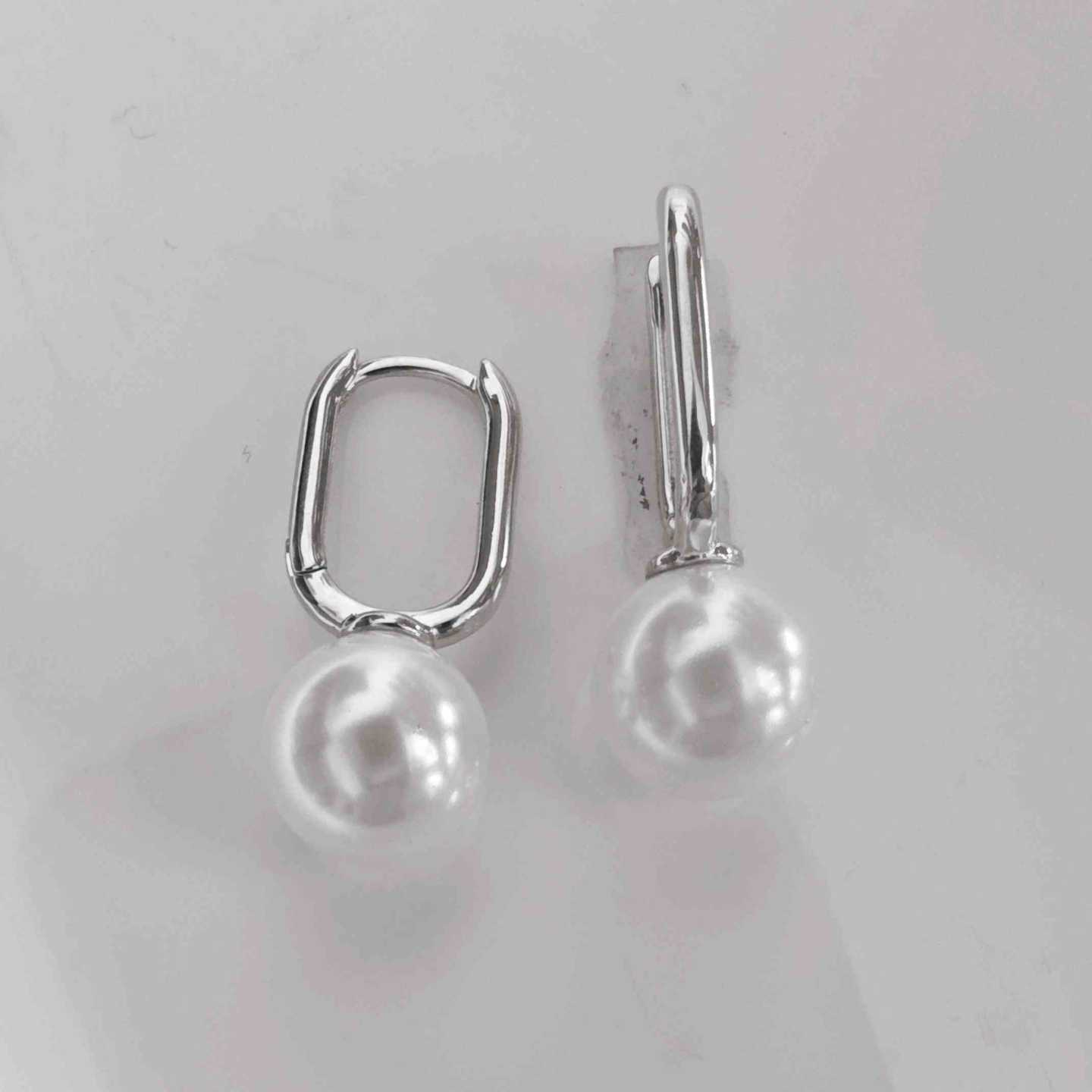 Aro Argolla Cuadrada Bañado en Oro 18k y Bañado en Plata Liso Colgante Perla Imitación