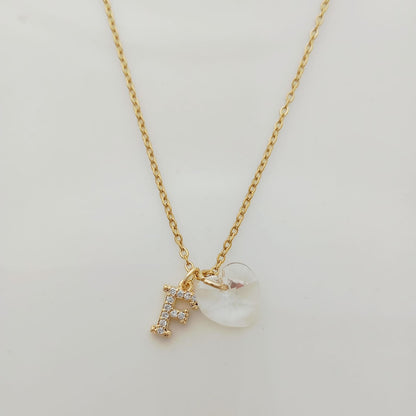Collar Acero Quirurgico Dorado Colgante Letra Circones y Cristal Corazon 45cm